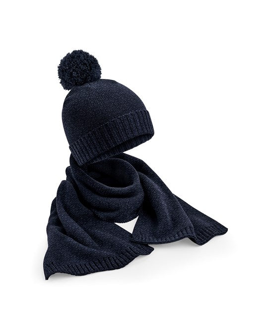 Super soft Hat And Scarf Set, Navy Fleck