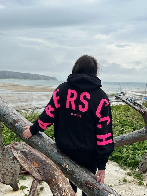 Abersoch Back Print Hoodie, Black/Pink