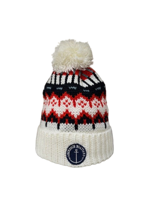 Fleece Lined Bobble Hat, Red Fairisle