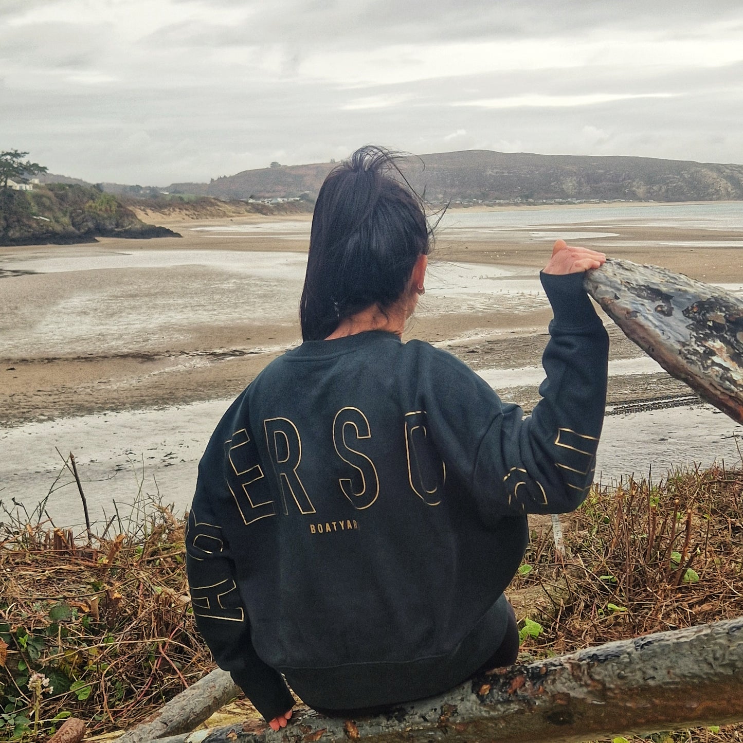 Abersoch Back Print Sweatshirt, GENEVA -  Forrest / Metallic Gold