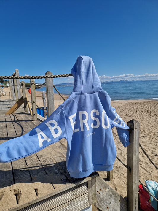 Abersoch Back Print Hoodie, Blue full zip