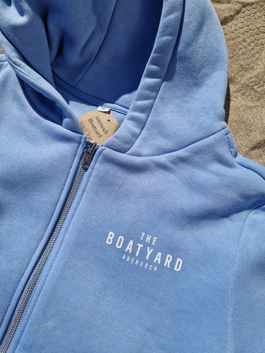 Abersoch Back Print Hoodie, Blue full zip