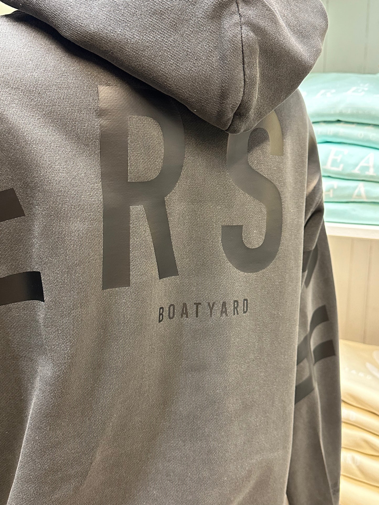 Abersoch Back Print Hoodie, Brecon - Black On Black.