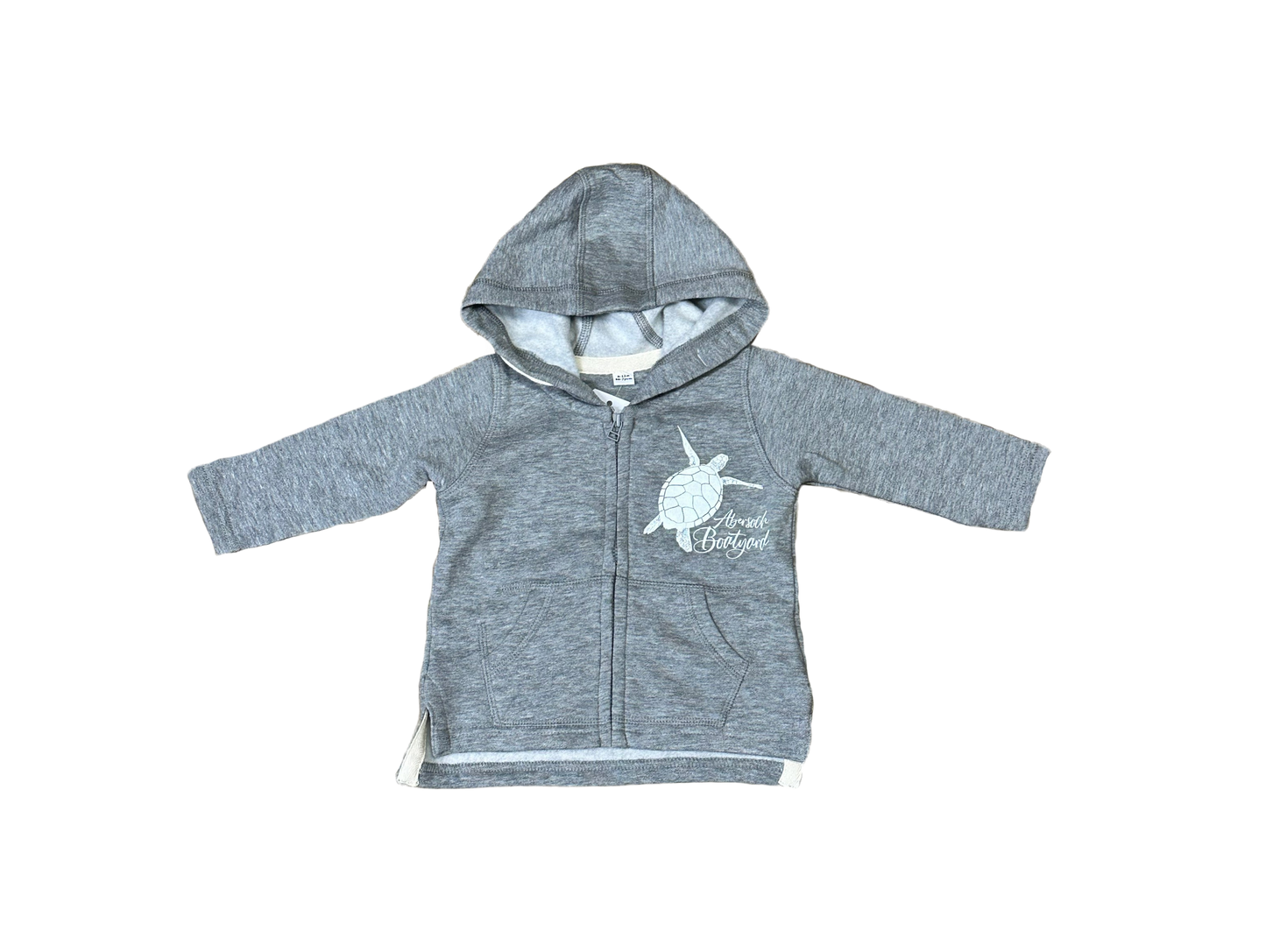 Dyluniad Crwban Crwban Babi Zip Hoodie Llawn, Llwyd