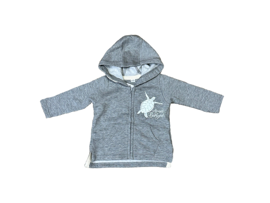Dyluniad Crwban Crwban Babi Zip Hoodie Llawn, Llwyd