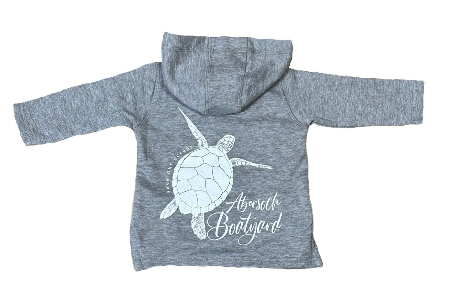 Dyluniad Crwban Crwban Babi Zip Hoodie Llawn, Llwyd