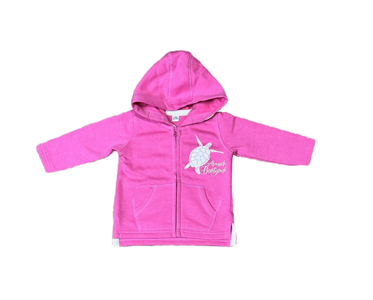Dyluniad Crwban Babi Hwdi Zip Llawn, Pinc