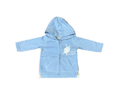 Crwban Cynllun Hwdi Zip Llawn Baban, Glas