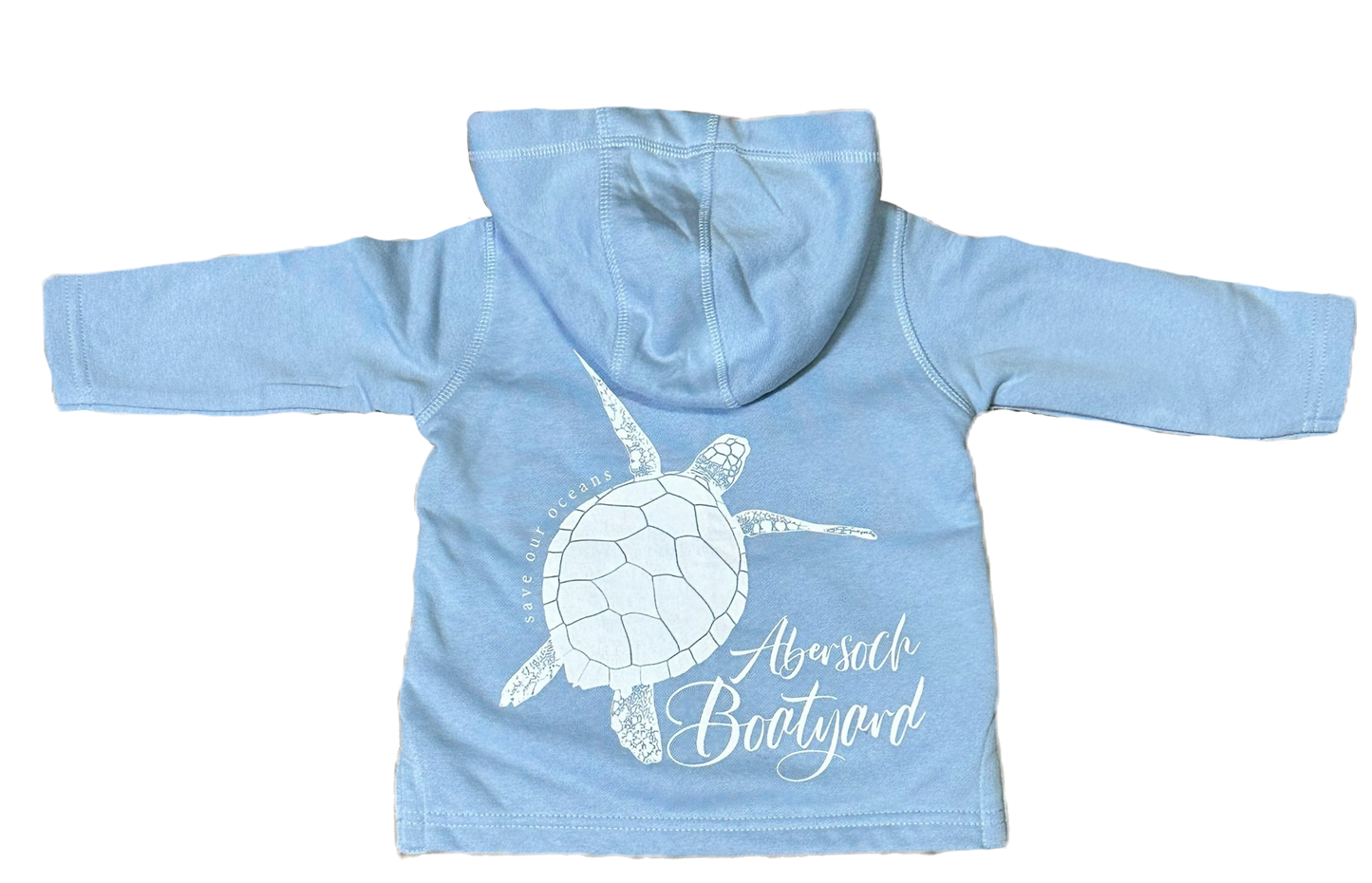 Crwban Cynllun Hwdi Zip Llawn Baban, Glas