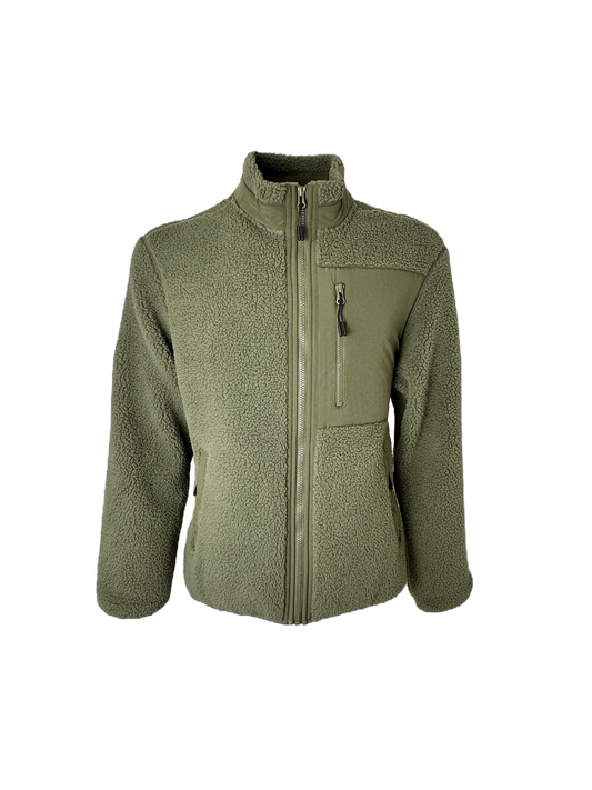 Siaced Zip Llawn Sherpa Fleece, Khaki