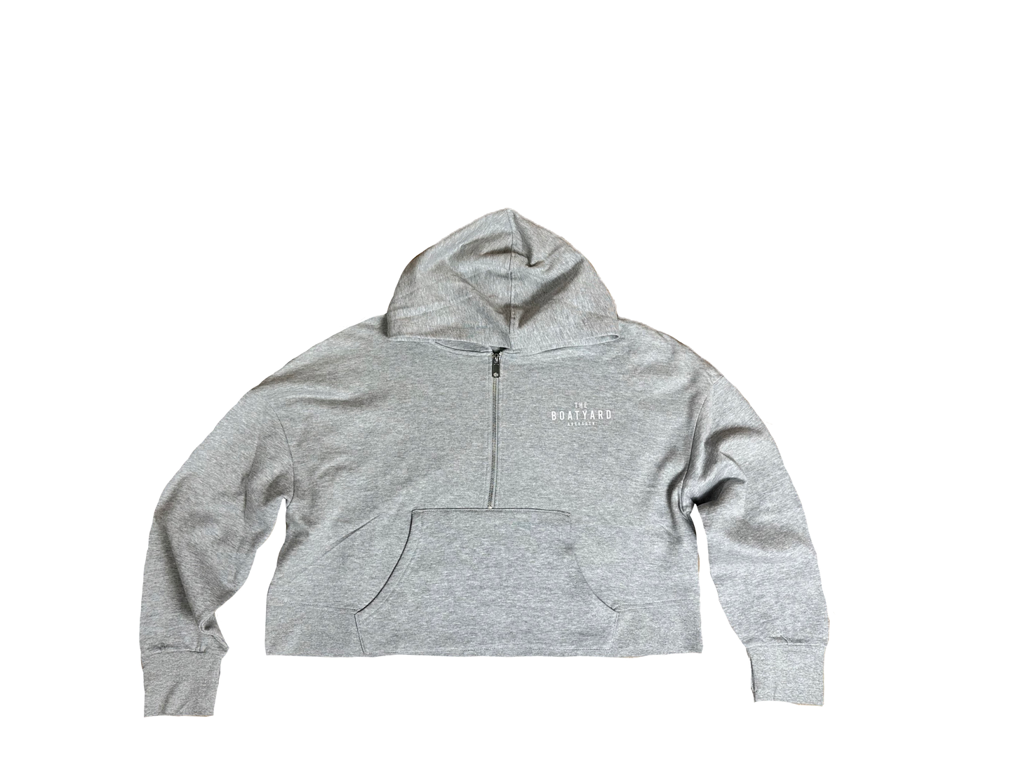 1/2 Hoodie Zip Gyda Phrint Abersoch Ar y Cefn, Llwyd