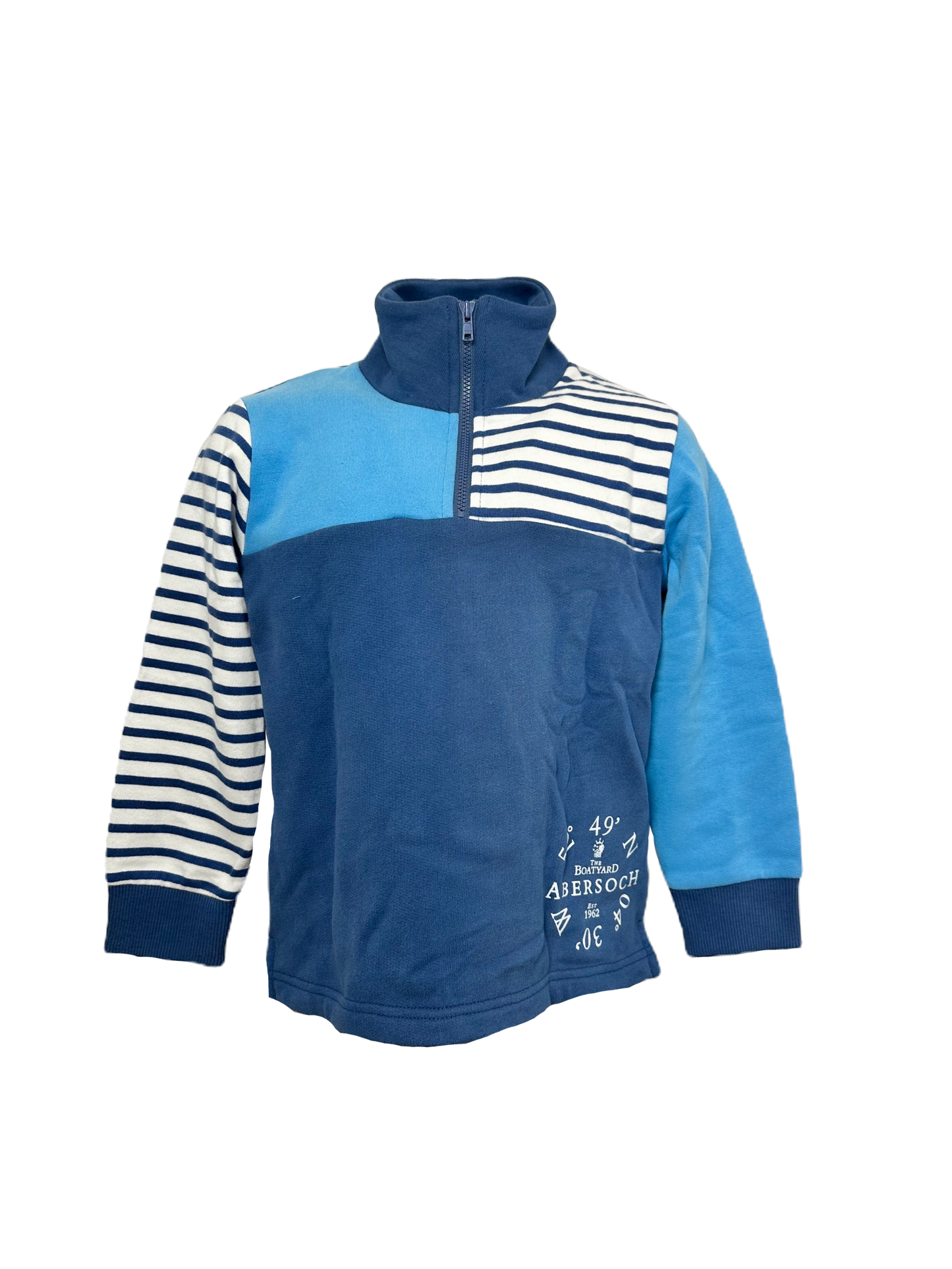 Dyluniad Cyd-Ord Cefnfor 1/4 Crys Chwys Zip, Stripe Glas