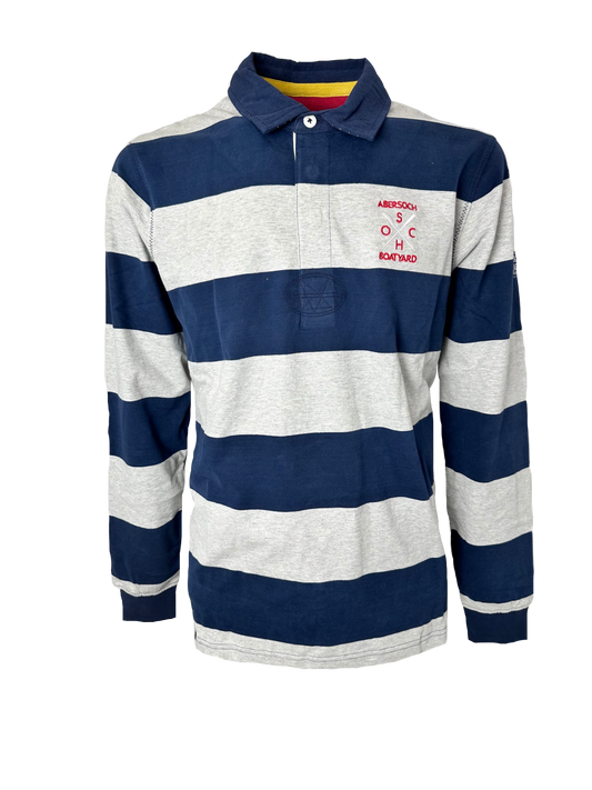 Lazy Jacks Crossed Oars Embroidered Rugby Shirt, Grey Stripe