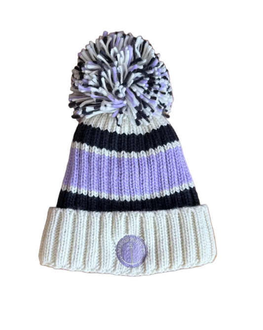 Fleece Lined Bobble Hat, Cream Lilac