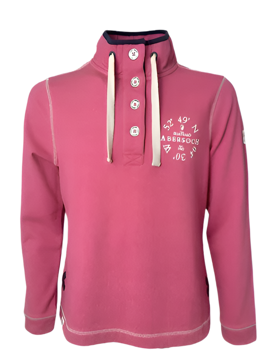 Lazy Jacks Button Neck Pique Sweatshirt, Pink