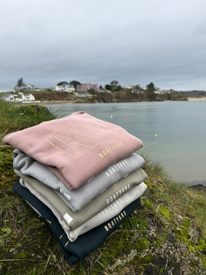 Abersoch Back Print Hoodie, Dusky Rose/ Gold